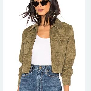 By the way Jacket Womens Size XS Khaki Corduroy Cropped Full Zip Collar Pockets